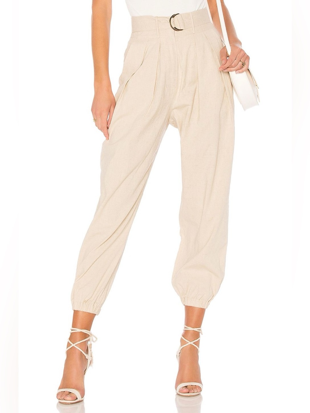 Tularosa Melina Linen Jogger Pants Oatmeal High Rise Pleated Belted Small